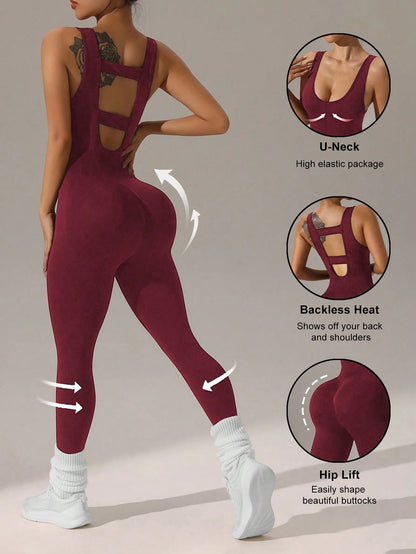 4 colors available Women's vest trousers jumpsuits - sexy hollow vest design - elastic and soft yoga running suit