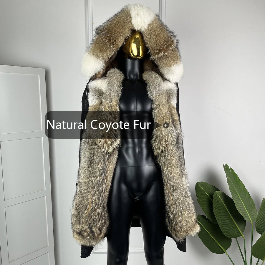 Long Natural Coyote Fur Parka With Hood Real Muskrat Fur Jacket Winter Warm Wolf Fur Coats Best Selling Genuine Fur Coat Man