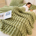 Thick Warm Wide Striped Flannel Blanket Solid Color Soft Fluffy Plush Throws for Sofa Bed Office Travel Multifunctional Blanket