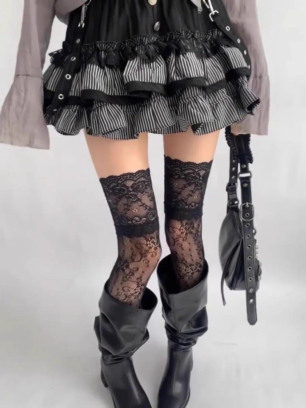 Vexaroa Lace Fishnet Floral Thigh High Knee Socks Women