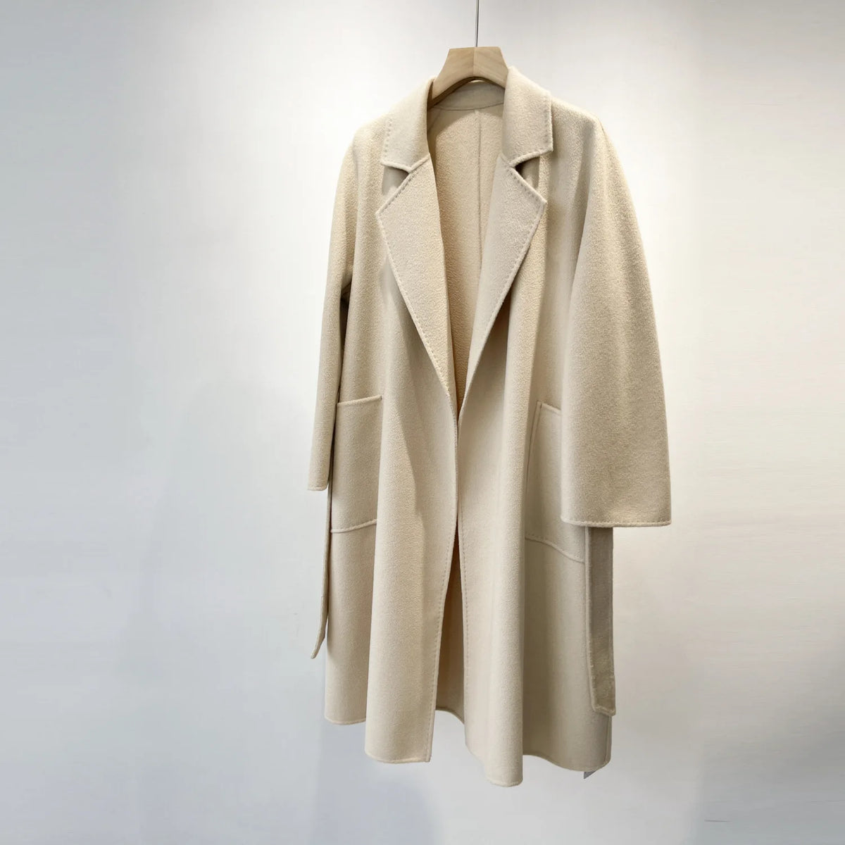 Women's Long Water Ripple Double-Faced Wool Wrap Coat at Vexaroa