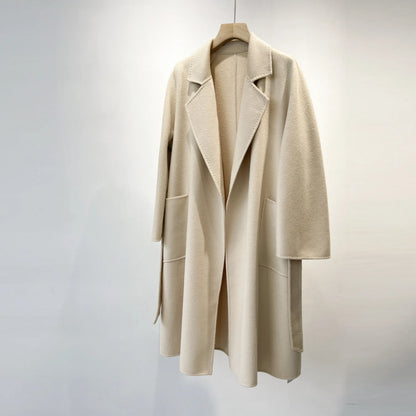 Women's Long Water Ripple Double-Faced Wool Wrap Coat at Vexaroa