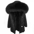 Vexaroa Women's Real Natural Fur Coat Long Hooded Parka with Fur Liner Winter Jacket