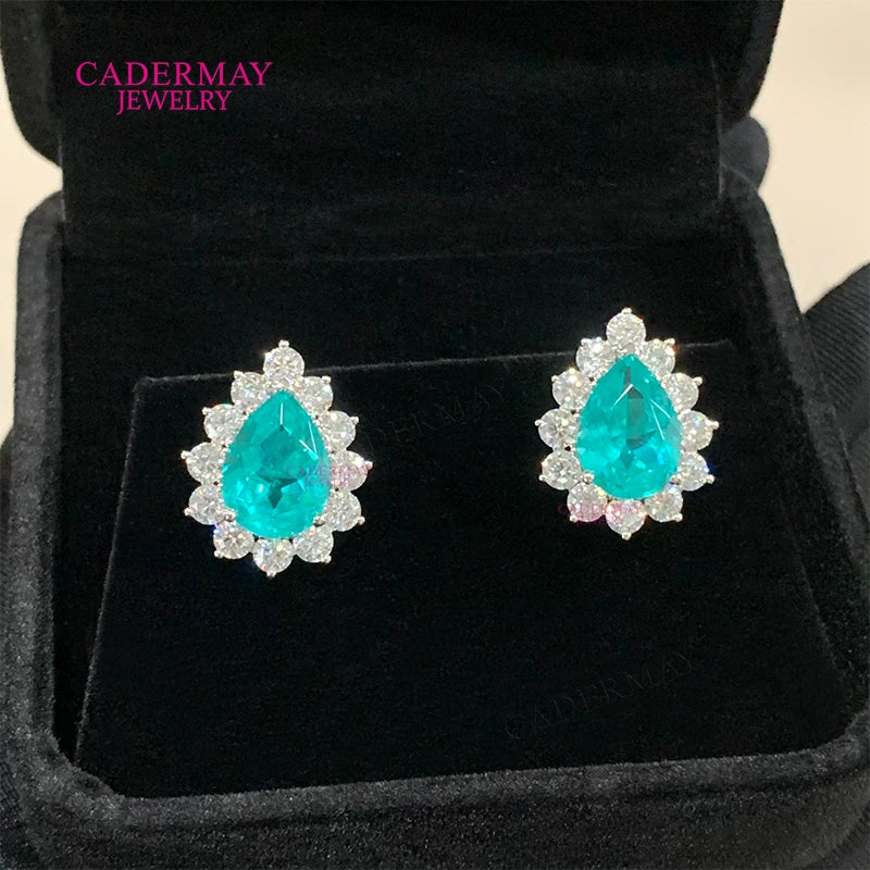 Vexaroa Pear Blue YAG Moissanite Halo Stud Earrings - product image 1