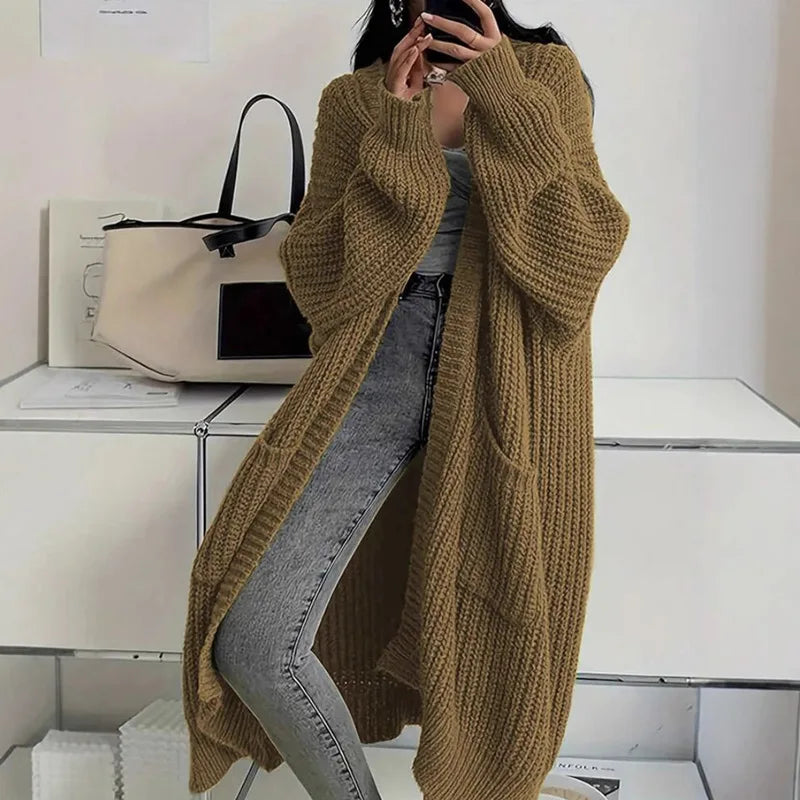 2026 Autumn Winter New Style Knitted Cardigan Women Casual Loose Fit Long Sleeve Chunky Sweater Coat Elegant Outwear for Daily W