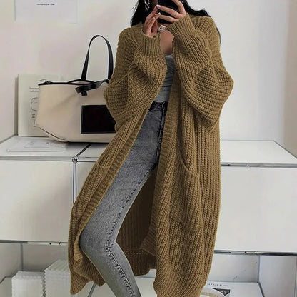 2026 Autumn Winter New Style Knitted Cardigan Women Casual Loose Fit Long Sleeve Chunky Sweater Coat Elegant Outwear for Daily W