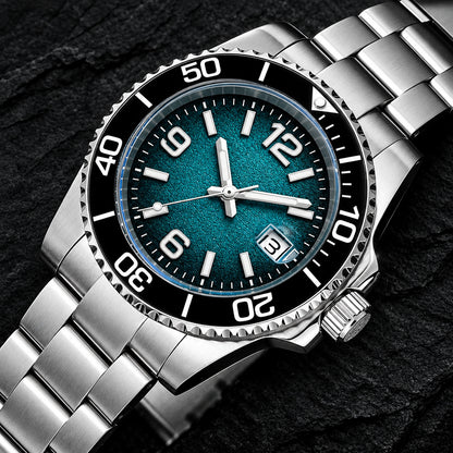 Silver wristwatch with a blue face on a dark background, featuring the brand 'ADDIESDIVE'.