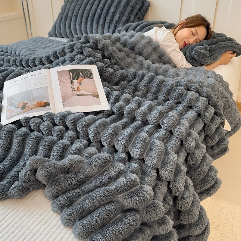Vexaroa Thick Striped Flannel Throw Blanket