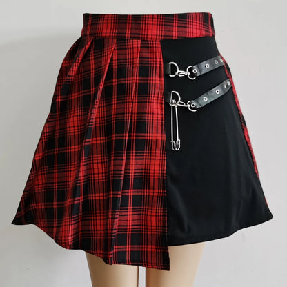 Vexaroa Plaid Pleated Mini Skirt  High Waist Casual