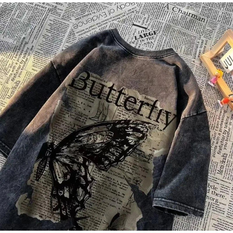 Vexaroa vintage black butterfly graphic oversized T-shirt