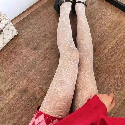 Leggings Hollowed Out Mesh Retro Girls Stockings Japanese Bottomed Lace Pantyhose Floral Rattan Black Tights