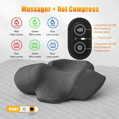 Vexaroa Electric Neck Massager Pillow Heat Vibration Traction