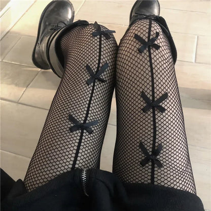 Pantyhose Bow Knot Fishnet Stockings Women Spicy Girl Black White Sexy Thin Ins Tide Lace Tights