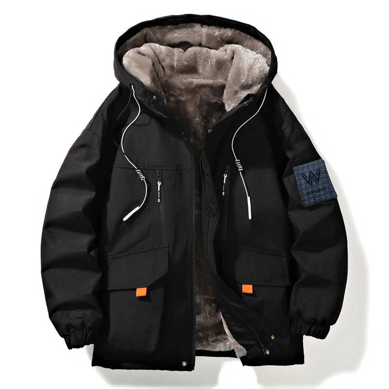Vexaroa Men's Thickened Hooded Baseball Jacket Winter Coat