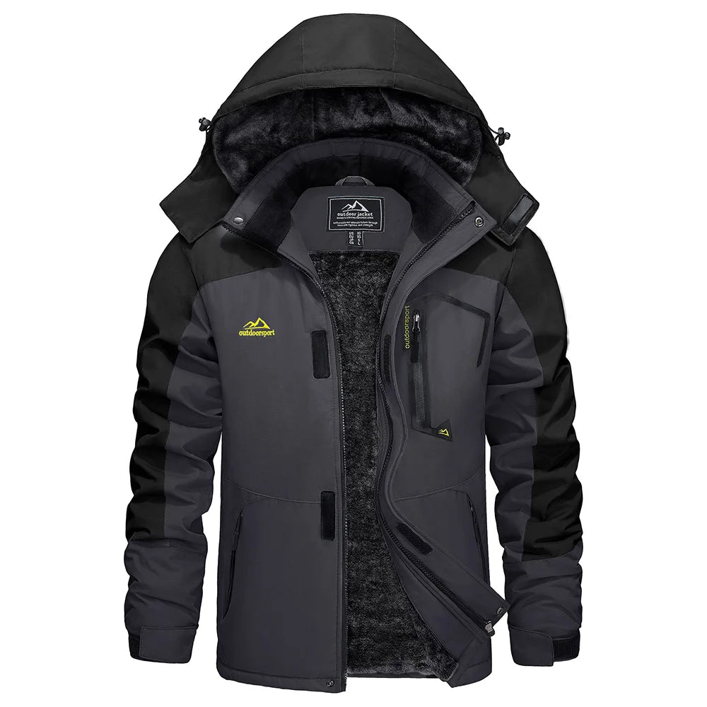 KEFITEVD Men's Winter Ski Jacket Waterproof Warm Thick Fleece Hiking Jackets Raincoats Snow Jacket Coats Windbreaker Man Parka