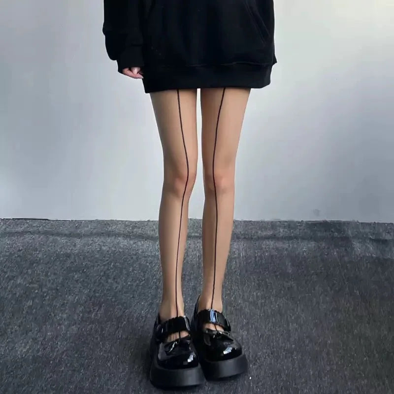 Vexaroa Ultra-Thin Black Line Pantyhose Transparent Tights