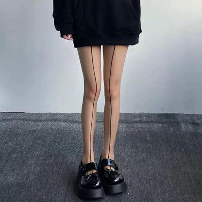 Women Black Line Pattern Stockings Slim Ultra-thin Anti Hook Pantyhose Skinny Looking Sexy Sunscreen Transparent Female Tights