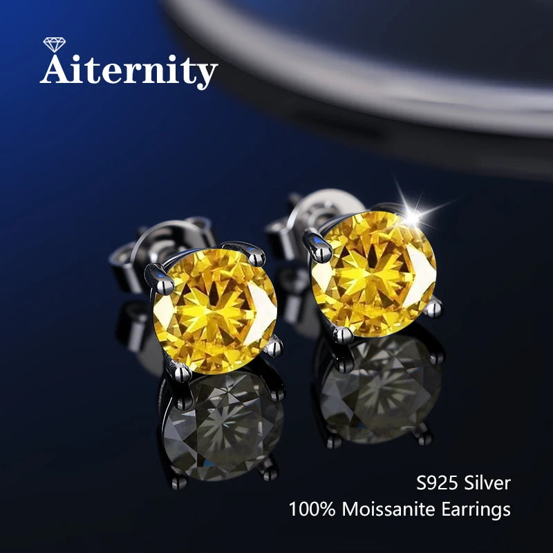100% Real Sterling Silver S925 Moissanite Earrings Stud With 2 Certificate D VVS1 Pass Diamond Testing Pen For Women Men Jewelry