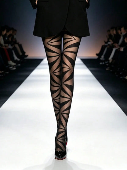 Black Tights With Glossy Silky Stockings High Waist
