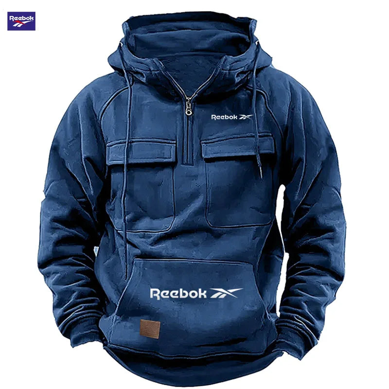 Vexaroa Men's Patchwork Hooded Sweatshirt Multi-Pocket Casual Reebok