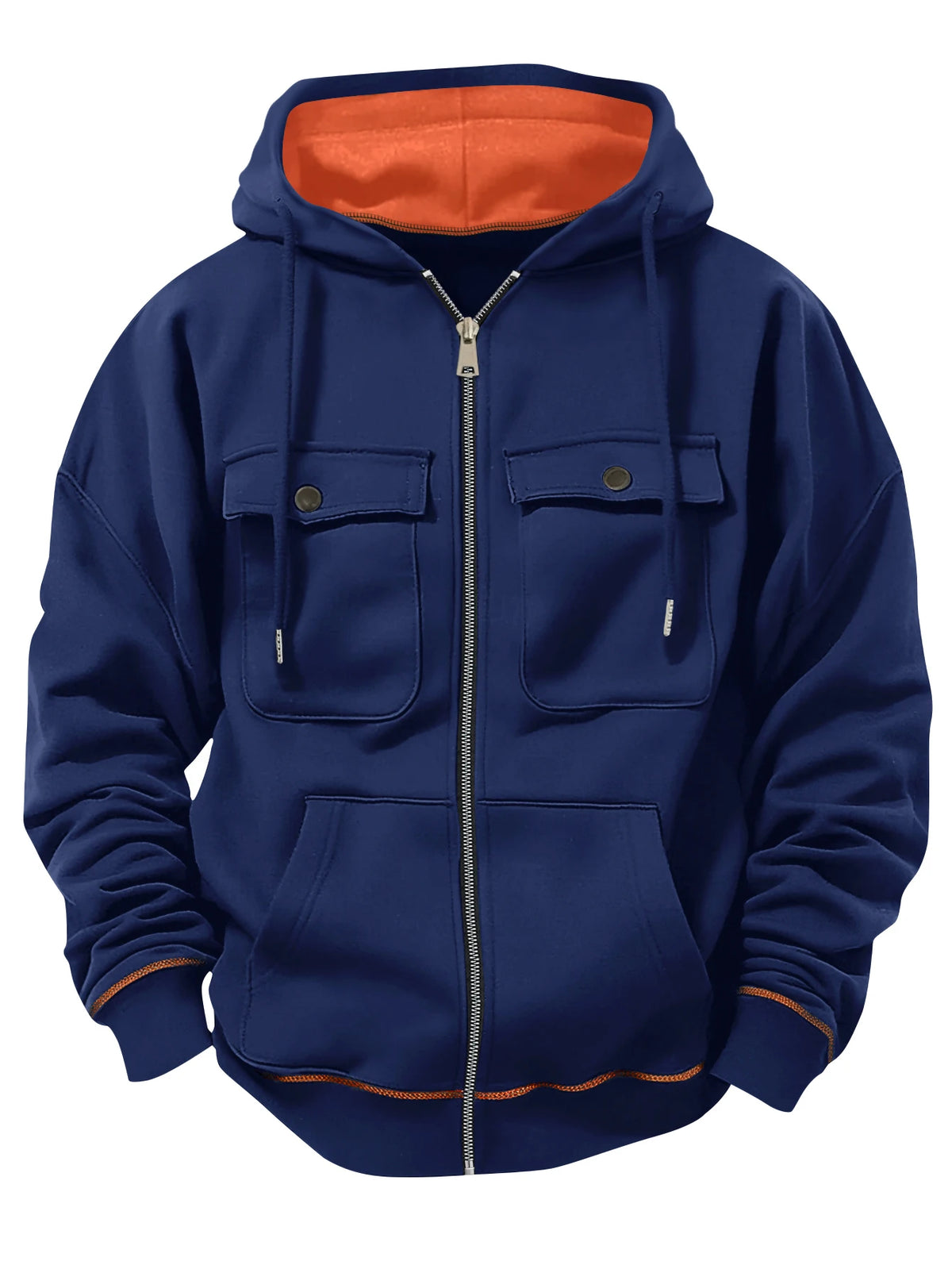 Vexaroa Men's Velvet Multi-Pocket Zip Hoodie
