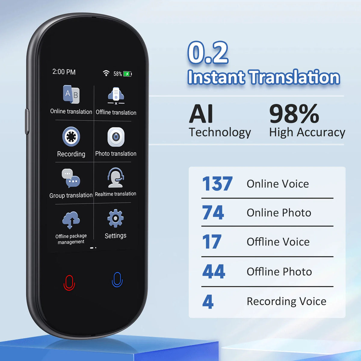 Vexaroa Z2 AI Voice Translator with Touchscreen