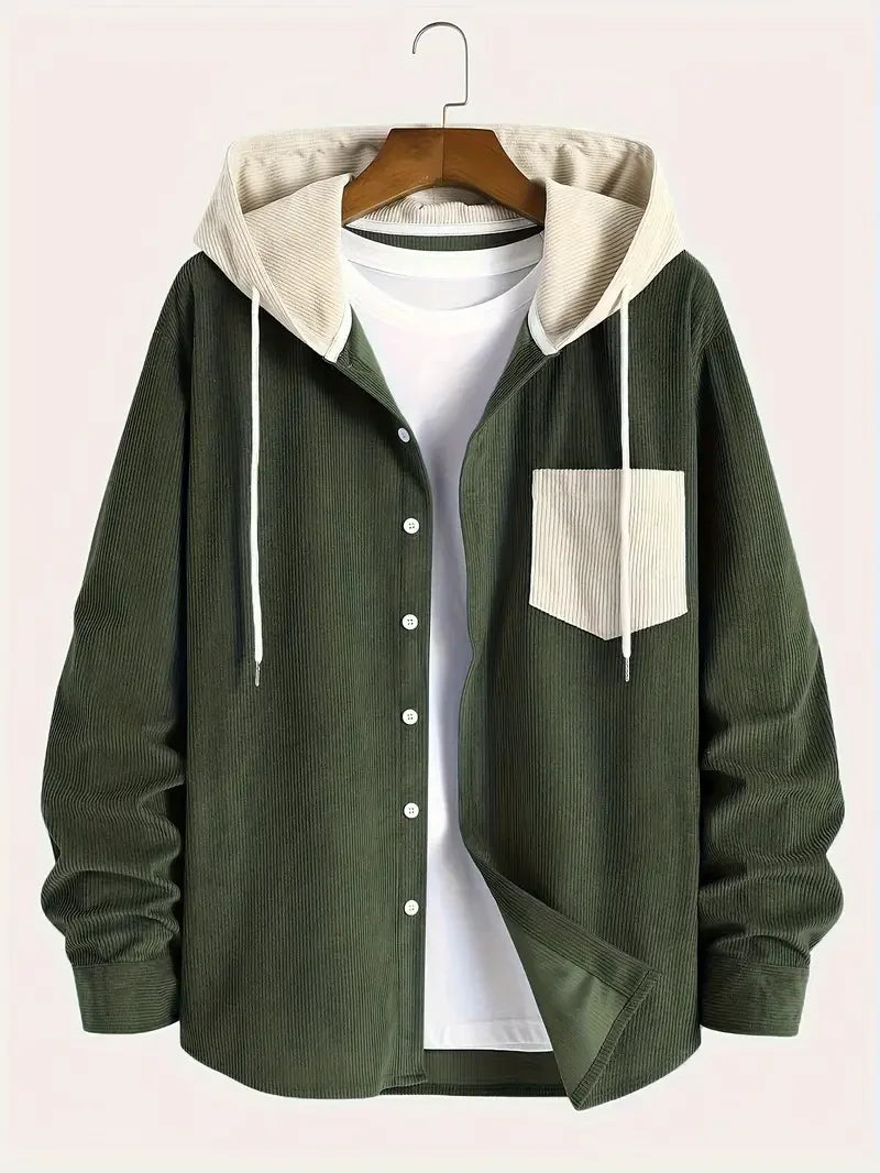 Vexaroa Men's Casual Corduroy Hooded Jacket Daily Commute