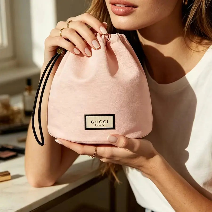 Vexaroa Pink Canvas Drawstring Cosmetic Bag Travel Pouch