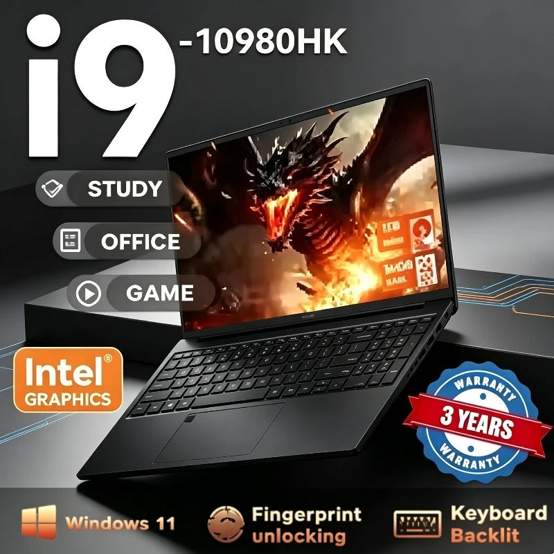 New Portable 15.6' Gaming Laptop Computer Intel Core I9 10980HK Windows 11 PC Gamer 32GB RAM Fingerprint Unlock Notebook PC