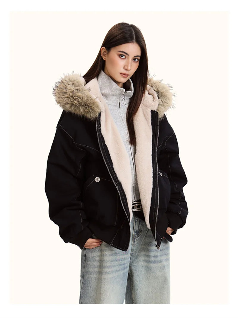 Vexaroa Fur Collar Hooded Parka Padded Winter Coat