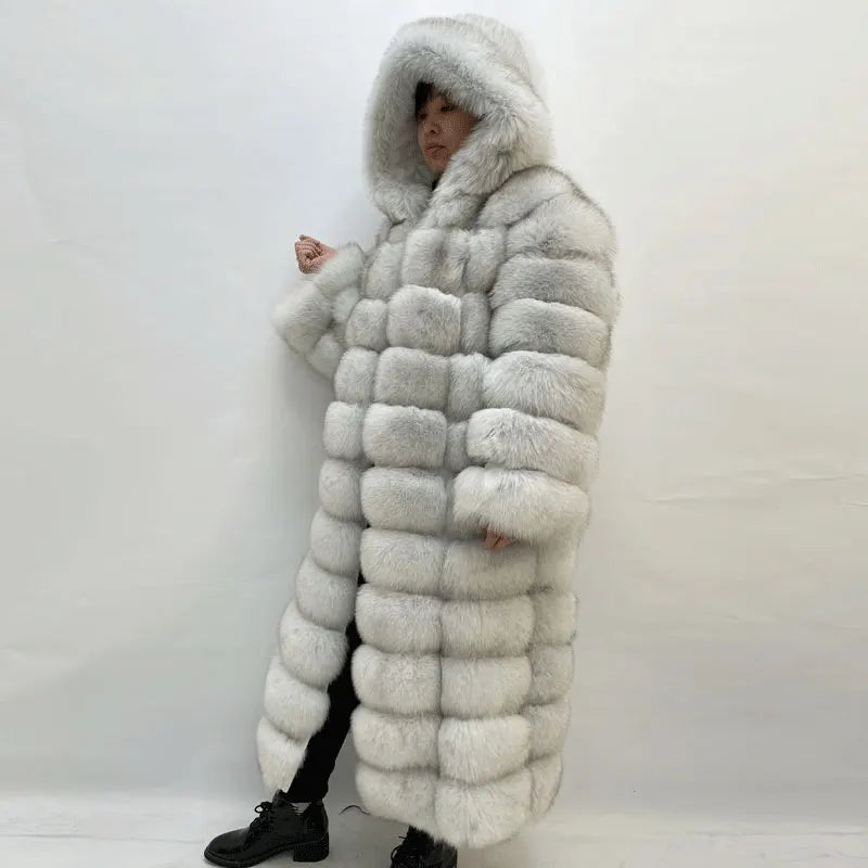 Women's Real Fox Fur Hooded Overcoat | Thick Natural Fur Winter Coat | Vexaroa