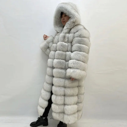 Women's Real Fox Fur Hooded Overcoat | Thick Natural Fur Winter Coat | Vexaroa
