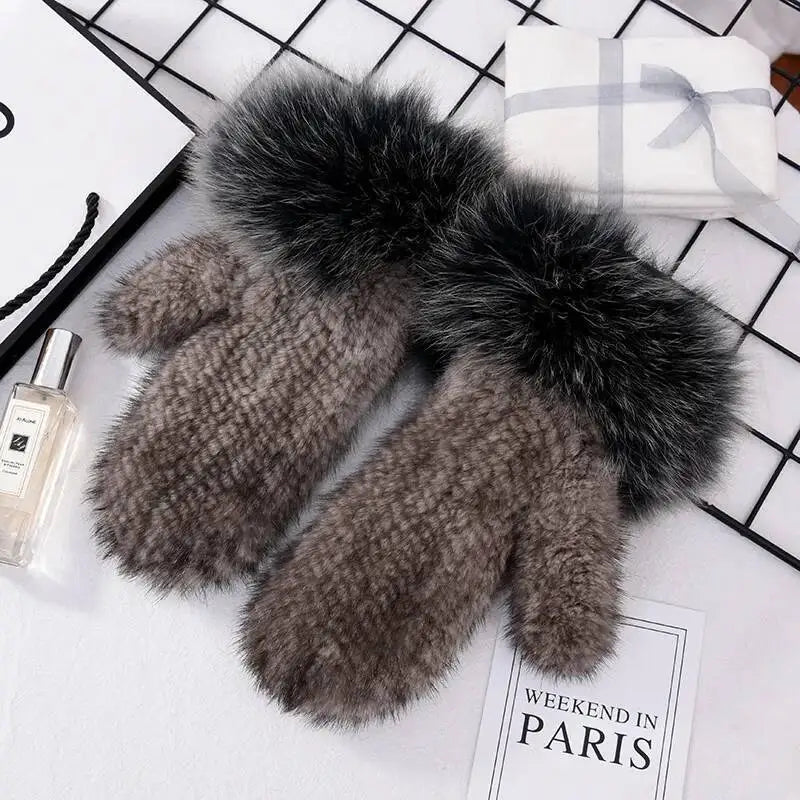 Women's Real Mink Fur Gloves Fox Fur Cuffs Winter | Vexaro