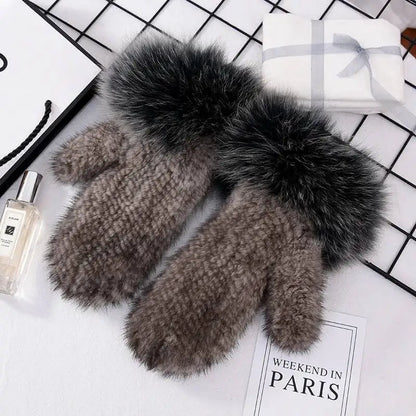 Women's Real Mink Fur Gloves Fox Fur Cuffs Winter | Vexaro
