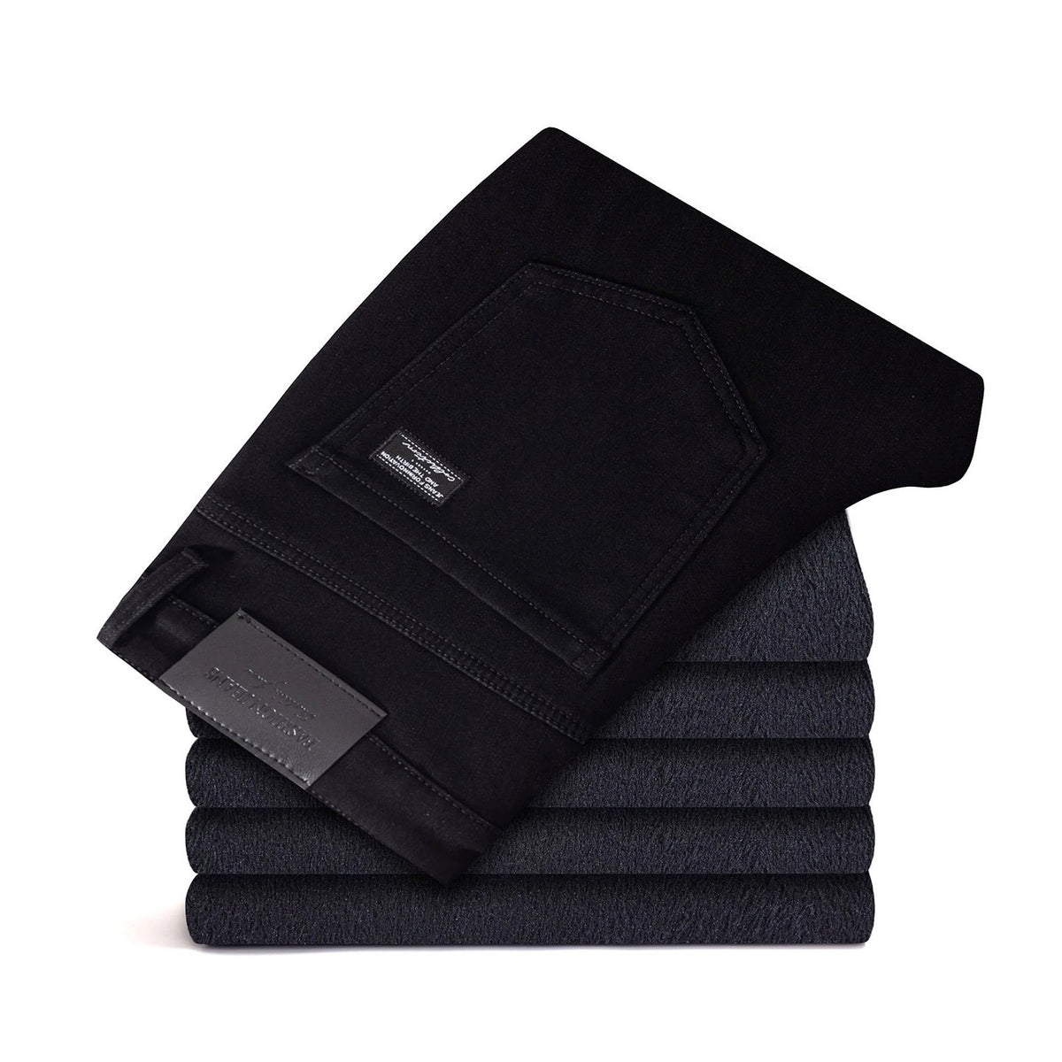 2027 Winter Warm Fleece Men's Jeans Gray Black Cotton Slim Elastic Business Denim Pants Thicked Trousers Male Skinny Streetwear