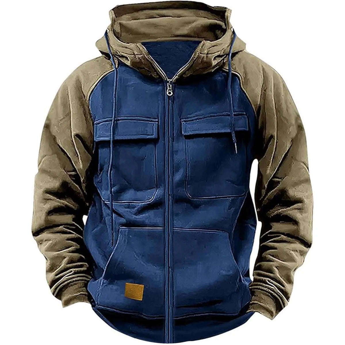 Vexaroa Men's Fleece Patchwork Multi-Pocket Hoodie