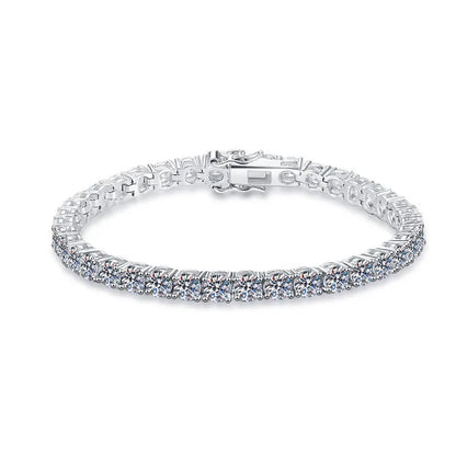 Silver bracelet with clear stones on a white background