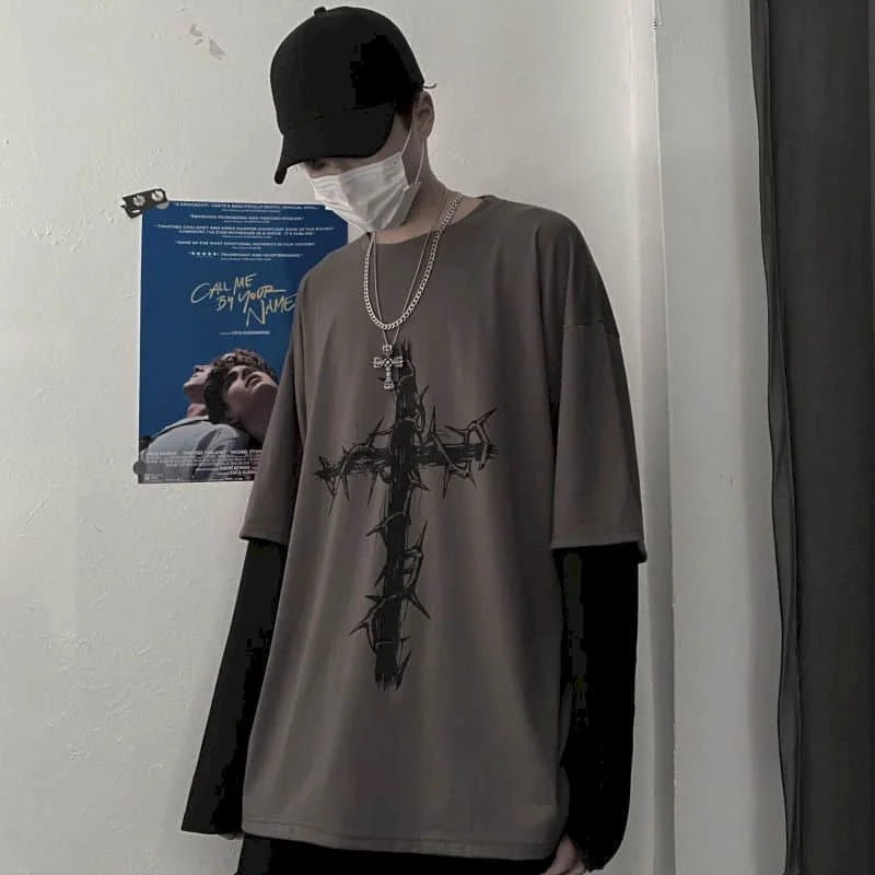 Vexaroa oversized anime-inspired long-sleeve streetwear T-shirt, image 1