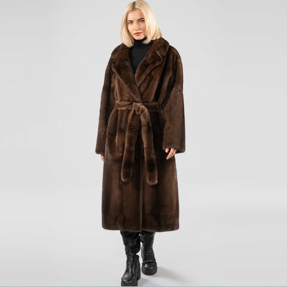 Ladies Real Mink Fur Coat with Belt | Luxury Belted Mink Winter Coat | Vexaroa