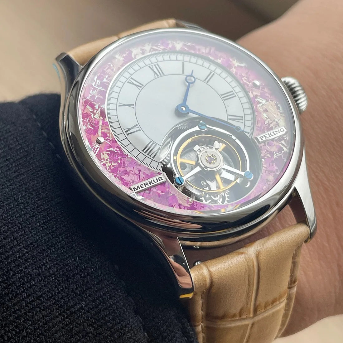 Vexaroa Coaxial Tourbillon Men's Sapphire Watch, Natural Stone Dial