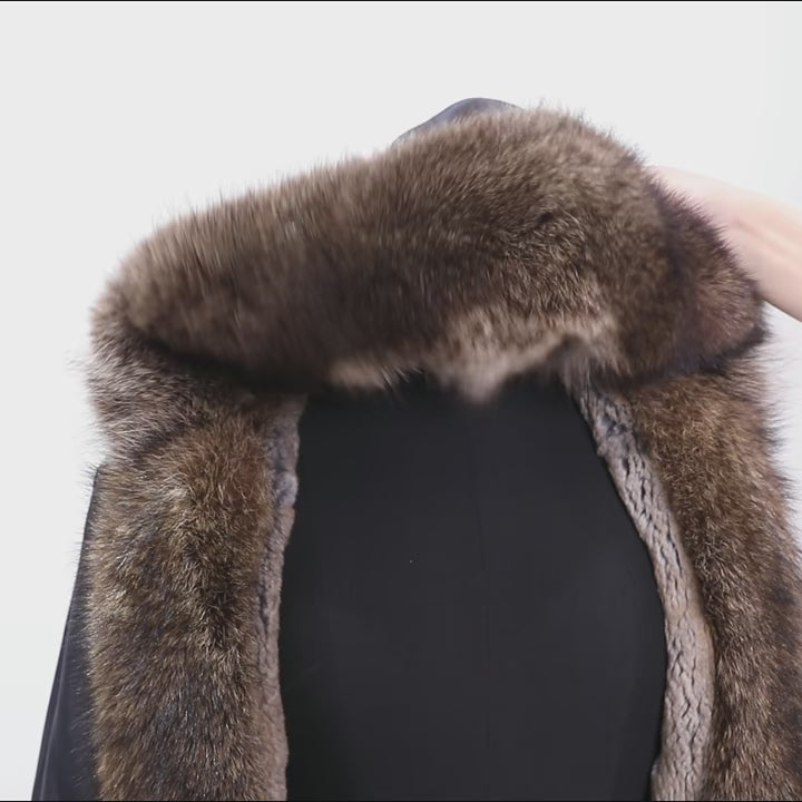 Vexaroa Men's Rabbit Fur Bomber Jacket | Raccoon Trim Coat