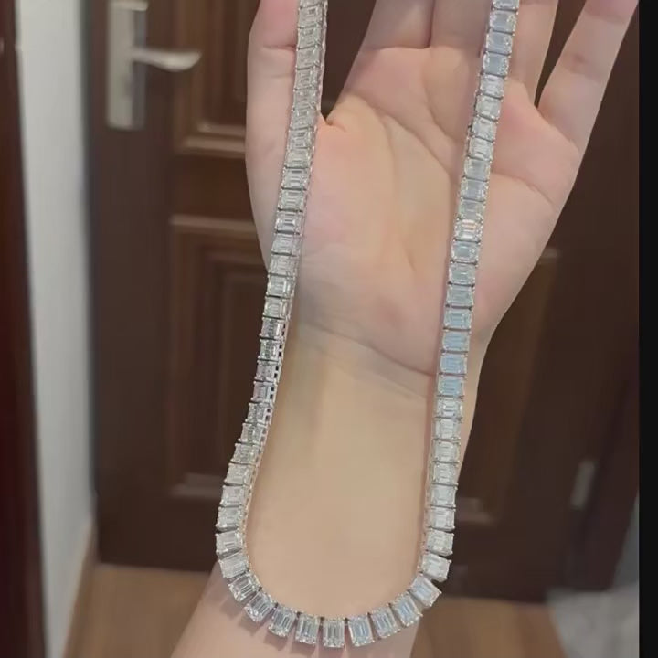 Emerald Cut Moissanite Tennis Necklace | Vexaroa